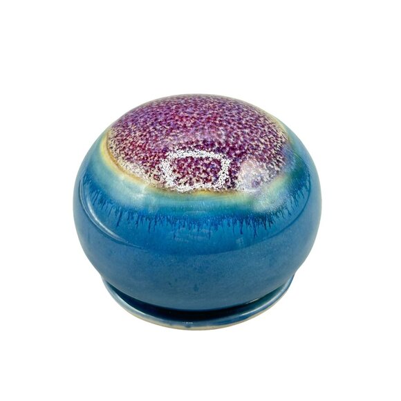 Vintage Signed Ceramic Paperweight Studio Pottery Artisan Piece Pink Blue Glaze - Picture 1 of 10